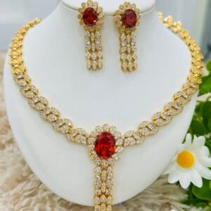 Elegant Crystal Necklace Set Red