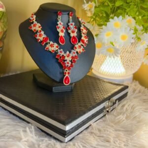 Diamond Cut Floral Necklace Red